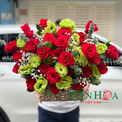 Red and Green flowers basket